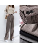 Long Wide-leg Woolen Pants Women Autumn Winter High Waisted Loose Casual Straight Leg Trousers   Pantalones Mujer