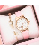  Women Watches Cat Pattern Leather Ladies Wrist Watches Dress Students Children Pink Watch Girl Gift Clocks Montre Femme