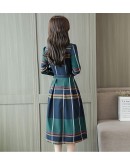 Spring Plaid Dress Women  Elegant Long Sleeve Belted Dresses Turn-down Collar Long Dress Ladies Autumn Office Robe Femme