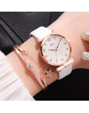 Women Watches Bracelet Set Flowers Ladies Bracelet Watch Casual Leather Quartz Wristwatch 2pcs Set Clock Gifts Relogio Feminino