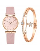 Women Watches Bracelet Set Flowers Ladies Bracelet Watch Casual Leather Quartz Wristwatch 2pcs Set Clock Gifts Relogio Feminino