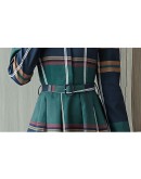 Spring Plaid Dress Women  Elegant Long Sleeve Belted Dresses Turn-down Collar Long Dress Ladies Autumn Office Robe Femme