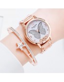 Women Watches Rose Gold Bracelet Set Butterfly Pattern Unique Dial Ladies Bracelet Wrist Watches Dress Diamond Bracelet Clock