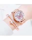 Women Watches Rose Gold Bracelet Set Butterfly Pattern Unique Dial Ladies Bracelet Wrist Watches Dress Diamond Bracelet Clock