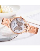 Women Watches Rose Gold Bracelet Set Butterfly Pattern Unique Dial Ladies Bracelet Wrist Watches Dress Diamond Bracelet Clock