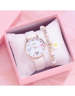 Gaiety   Watch Women Students Cartoon Pattern White Watch Girls Children Leather Clock Lovely Quartz Wristwatch Gift