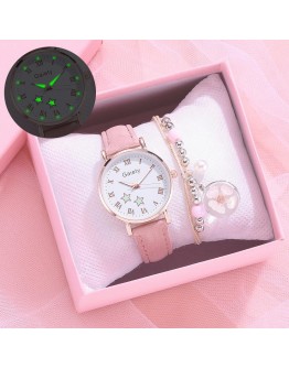 s Luminous Women Watches Casual Star Pattern Leather Watches For Women Simple Small Dial Girl Ladies Quartz Pink Clock