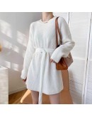 Autumn Winter Long Sweater Women   Clothing Loose Sashes Knitted Pullover Female Crop Tops Jumper Knitwear