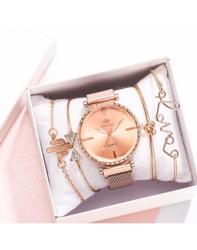  Style 5pcs/set Women Watches Rose Gold Magnetic Ladies Watch Dress Simple Watch And Bracelet Set Womens Zegarek Damski