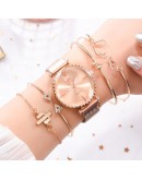  Style 5pcs/set Women Watches Rose Gold Magnetic Ladies Watch Dress Simple Watch And Bracelet Set Womens Zegarek Damski