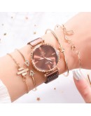  Style 5pcs/set Women Watches Rose Gold Magnetic Ladies Watch Dress Simple Watch And Bracelet Set Womens Zegarek Damski