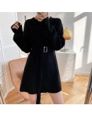 Autumn Winter Long Sweater Women   Clothing Loose Sashes Knitted Pullover Female Crop Tops Jumper Knitwear