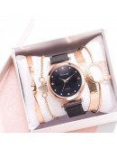  5pcs Set Women Watches  Magnet Buckle Flower Rhinestone Watch Ladies Quartz Wrist Watch Bracelet Set Reloj Mujer