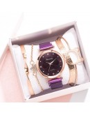  5pcs Set Women Watches  Magnet Buckle Flower Rhinestone Watch Ladies Quartz Wrist Watch Bracelet Set Reloj Mujer