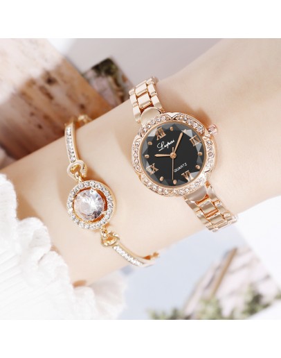 Lvpai Top  2pc/set  Watches Ladies Beautiful Roman Numerals Watch Set Bracelet Dress Wristwatch Female Clock Montre