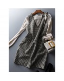 Spring Autumn Bird Lattic Wool Vest Dress Retro Vintage V-Neck Midi Sleeveless Dresses   Houndstooth Vestidos Mujer