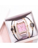  5pcs Women Watch Set Magnet Rhinestone Square Watch Ladies Dress Quartz Wristwatch Bracelet black Clock relogio