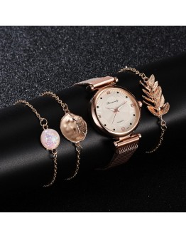  Set Watch Women Magnet Buckle Flower Women Watch Bracelet Rose Gold Rhinestone Dress Ladies Watch Gift Set montre femme