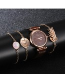  Set Watch Women Magnet Buckle Flower Women Watch Bracelet Rose Gold Rhinestone Dress Ladies Watch Gift Set montre femme