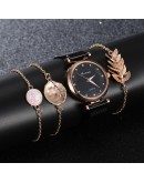  Set Watch Women Magnet Buckle Flower Women Watch Bracelet Rose Gold Rhinestone Dress Ladies Watch Gift Set montre femme