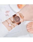  Set Watch Women Magnet Buckle Flower Women Watch Bracelet Rose Gold Rhinestone Dress Ladies Watch Gift Set montre femme