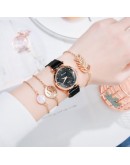  Set Watch Women Magnet Buckle Flower Women Watch Bracelet Rose Gold Rhinestone Dress Ladies Watch Gift Set montre femme