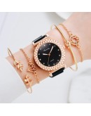  5pcs Set Bracelet Watches Women Magnet Buckle Diamond Elegant Ladies Quartz Wrist Watch Dress Rose Gold Clock Reloj Mujer