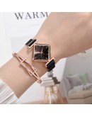 2pcs/set Women Watches Bracelet Set Square Dial Rose Gold Magnet Watch Dress Ladies Bracelet Wrist Watches  Quartz Clock