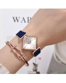 2pcs/set Women Watches Bracelet Set Square Dial Rose Gold Magnet Watch Dress Ladies Bracelet Wrist Watches  Quartz Clock