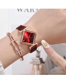 2pcs/set Women Watches Bracelet Set Square Dial Rose Gold Magnet Watch Dress Ladies Bracelet Wrist Watches  Quartz Clock