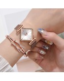 2pcs/set Women Watches Bracelet Set Square Dial Rose Gold Magnet Watch Dress Ladies Bracelet Wrist Watches  Quartz Clock