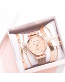 5pcs Set  Women Watch Magnetic Rhinestone Lucky Flower Female Clock Quartz Wristwatch Ladies Wrist Watch Relogio Feminino