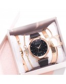 5pcs Set  Women Watch Magnetic Rhinestone Lucky Flower Female Clock Quartz Wristwatch Ladies Wrist Watch Relogio Feminino