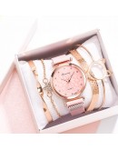 5pcs Set  Women Watch Magnetic Rhinestone Lucky Flower Female Clock Quartz Wristwatch Ladies Wrist Watch Relogio Feminino