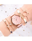 5pcs Set  Women Watch Magnetic Rhinestone Lucky Flower Female Clock Quartz Wristwatch Ladies Wrist Watch Relogio Feminino