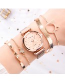 5pcs Set  Women Watch Magnetic Rhinestone Lucky Flower Female Clock Quartz Wristwatch Ladies Wrist Watch Relogio Feminino