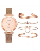 5pcs Set  Women Watch Magnetic Rhinestone Lucky Flower Female Clock Quartz Wristwatch Ladies Wrist Watch Relogio Feminino