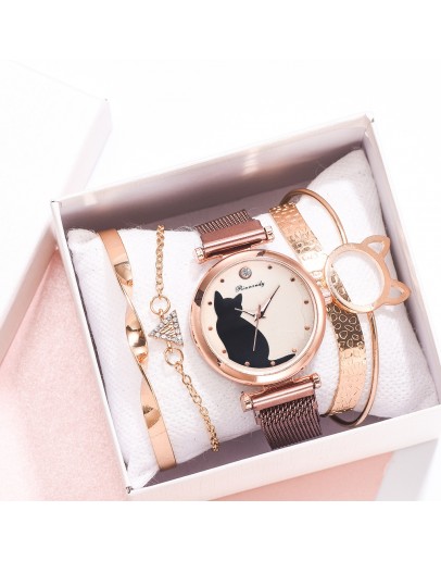 Dropshipping Bracelet Watch Set  Magnet Buckle Cat Women Watches Ladies Quartz Wrist Watch Female Clock Gift Reloj Mujer