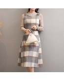 Autumn Plaid Woolen Dress for Women  Spring Sleeveless Vest Dresses Casual Midi Vestidos Mujer