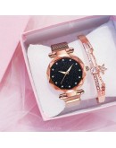  2pcs Women Watches Bracelet Set  Elegant Magnet Buckle Ladies Starry Sky Watch Set Relogio Feminino Dropshipping