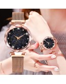  2pcs Women Watches Bracelet Set  Elegant Magnet Buckle Ladies Starry Sky Watch Set Relogio Feminino Dropshipping