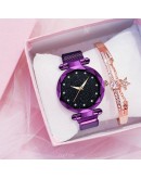  2pcs Women Watches Bracelet Set  Elegant Magnet Buckle Ladies Starry Sky Watch Set Relogio Feminino Dropshipping