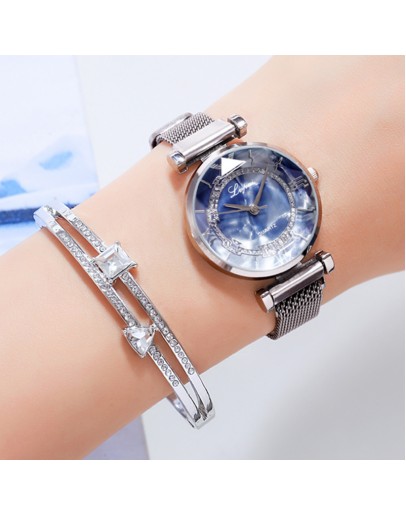  Women Watches Magnetic Ladies Watches Diamond Silver Watch Geometric Surface Casual Quartz Wrist Watches Dropshipping