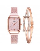  Women Quartz Watch Bracelet Set Magnetic Buckle Women Watches Simple Mesh Pink Ladies Watch Dropshipping relogio feminino