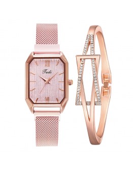  Women Quartz Watch Bracelet Set Magnetic Buckle Women Watches Simple Mesh Pink Ladies Watch Dropshipping relogio feminino