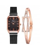  Women Quartz Watch Bracelet Set Magnetic Buckle Women Watches Simple Mesh Pink Ladies Watch Dropshipping relogio feminino