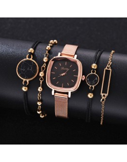 Gaiety  Square Watch For Women Rose Gold Black Dial Watches Women Ladies Watch Bracelet Set Relogio Feminino Dropshipping