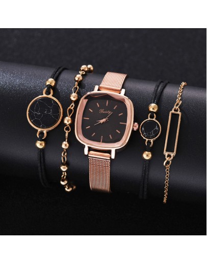 Gaiety  Square Watch For Women Rose Gold Black Dial Watches Women Ladies Watch Bracelet Set Relogio Feminino Dropshipping