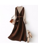 Autumn Winter Knitted Dress Women Elegant Hit Color Long Sweater Dresses with Belt  Style Elegant Vestidos Mujer