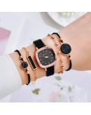 Gaiety  Square Watch For Women Rose Gold Black Dial Watches Women Ladies Watch Bracelet Set Relogio Feminino Dropshipping